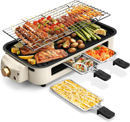 Electric Indoor Grill,2 in 1 Indoor Grills for Kitchen with Grill Net & Non-Stick Cooking Removable Plate, Temperature Control, Dishwasher Safe, 1700W Smokeless Barbecue